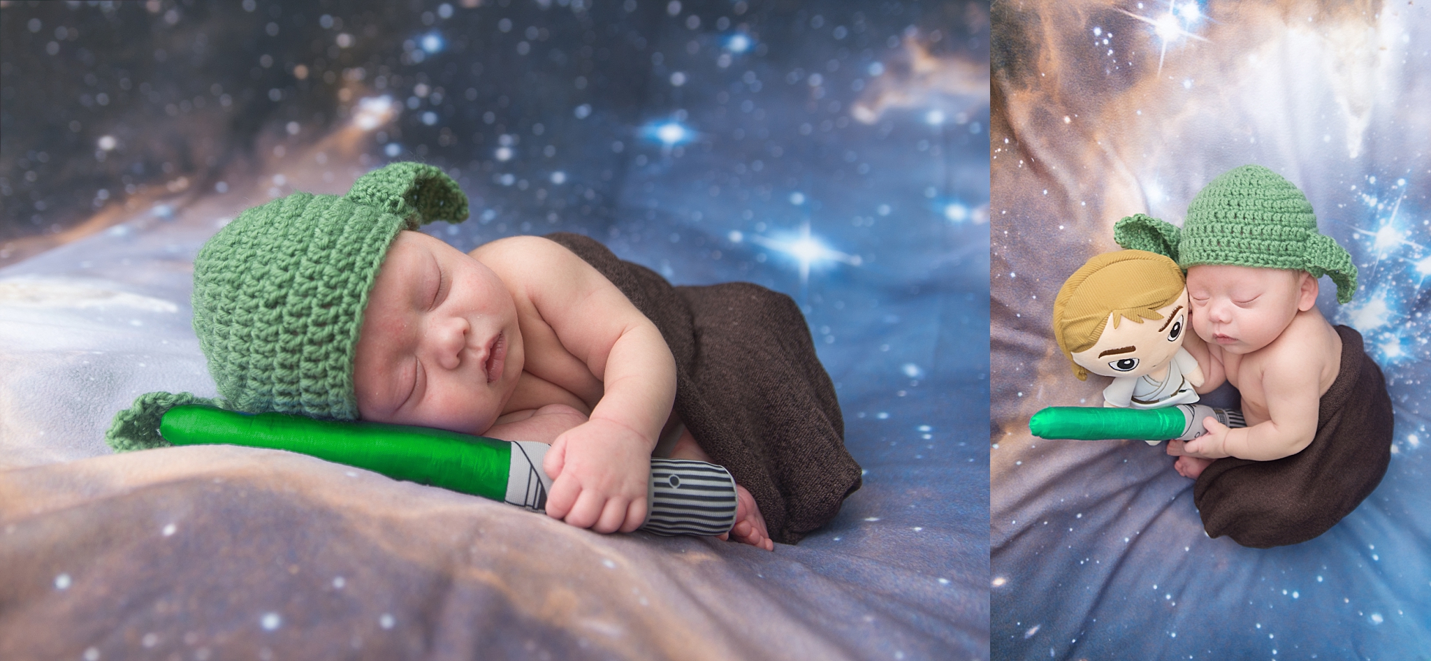 st-louis-newborn-photographer-baby-boy-wearing-star-wars-yoda-hat-and-green-lightsaber-on-galaxy-backdrop.jpg