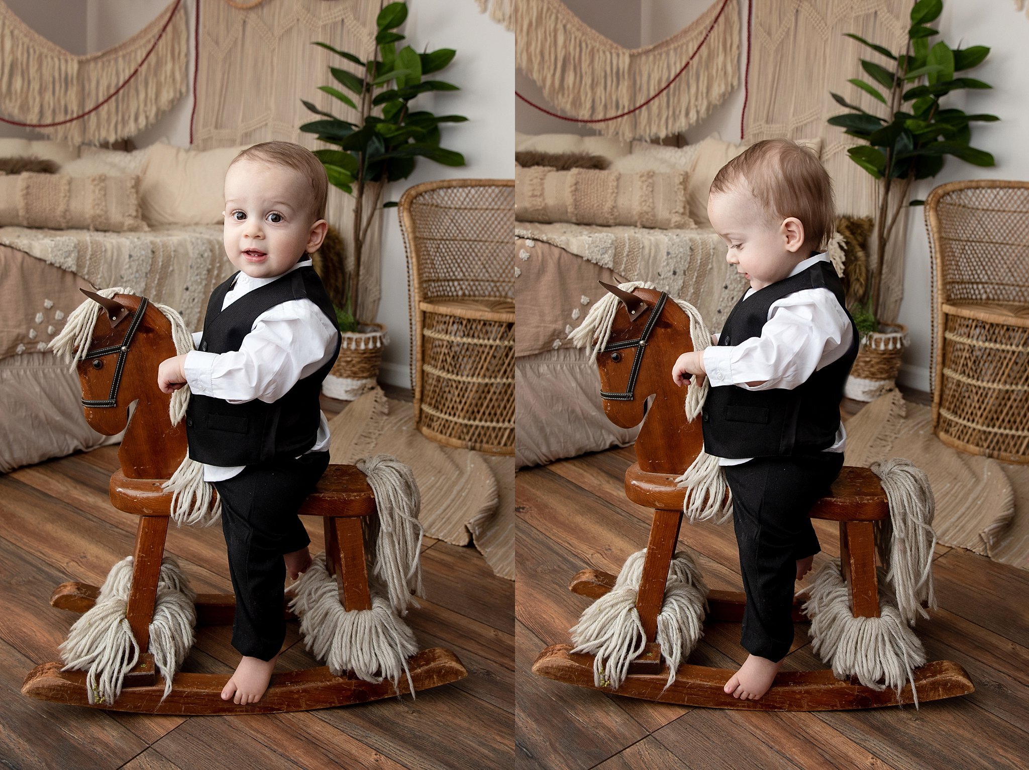 st-louis-birthday-photographer-one-year-birthday-boy-in-vest-on-wooden-rocking-horse.jpg