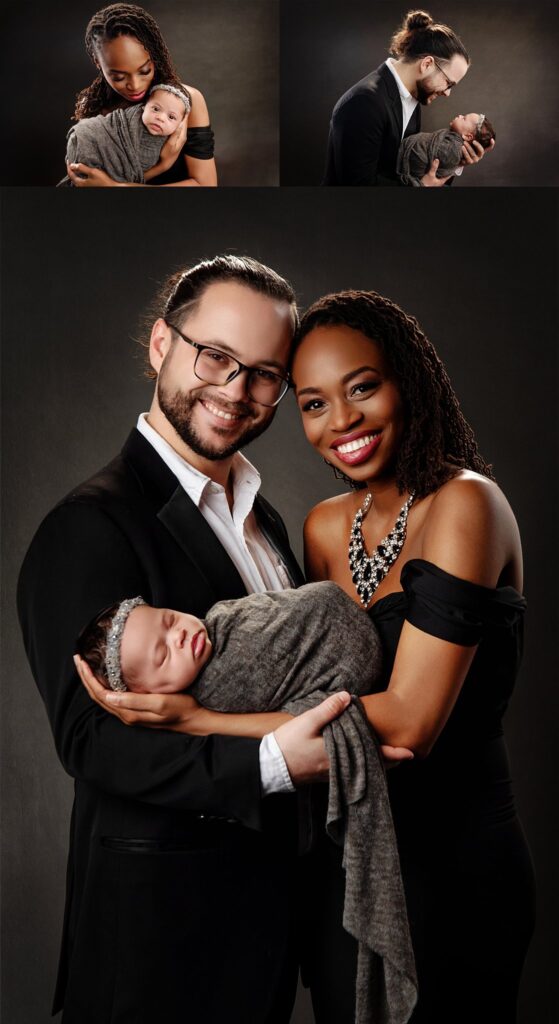 st-louis-newborn-photographer-collage-of-mom-and-dad-holding-newborn-girl