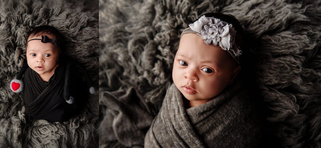 st-louis-newborn-photographer-newborn-girl-on-gray-fur-with-felt-stethoscope